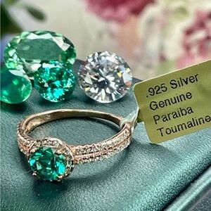 1.37CT Paraiba and Sapphire Ring. 14K on 925.